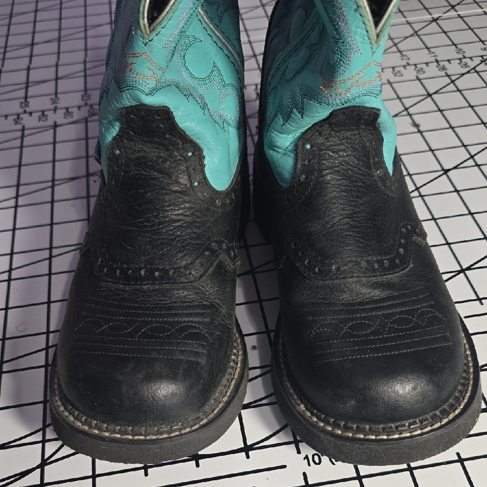 Justin Boots Turquoise and Black Western Boots - Picture 3 of 7